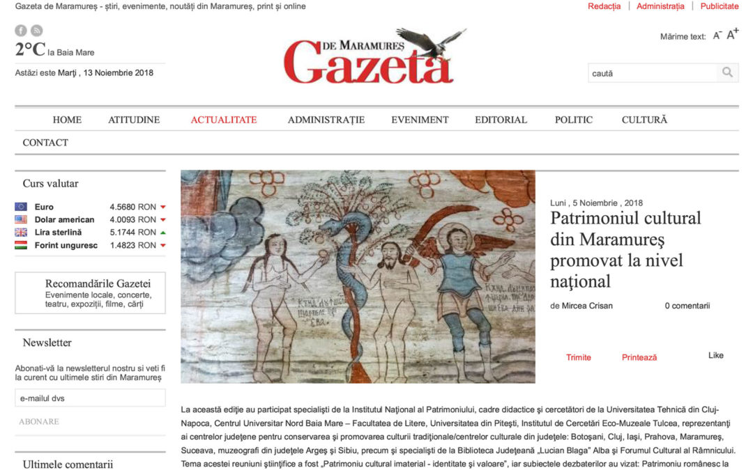 Patrimoniul cultural din Maramureş promovat la nivel naţional (Gazeta de Maramureş)